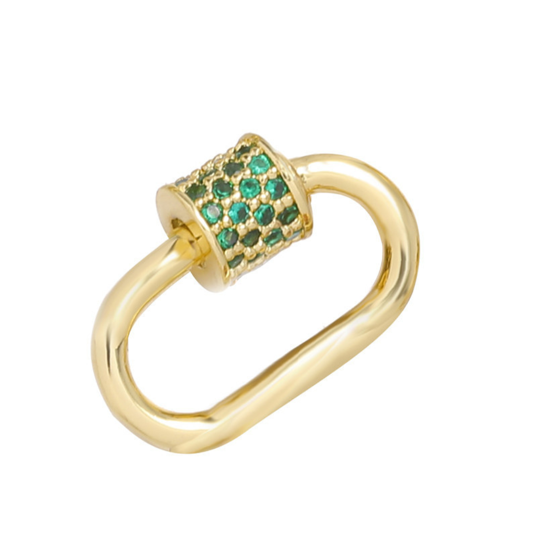 Clasp 1 pcs with green CZ, 18K gold-plated