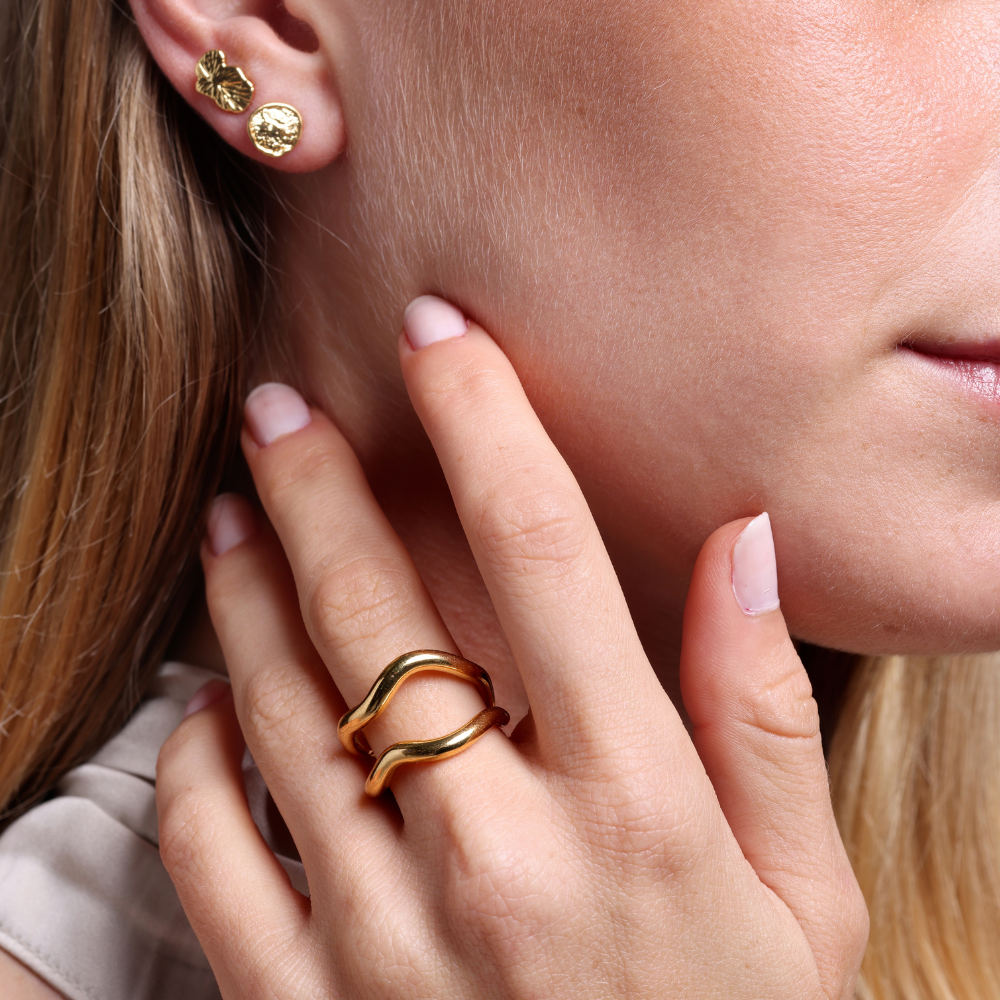Ripple Double Ring, 18K Goldplated