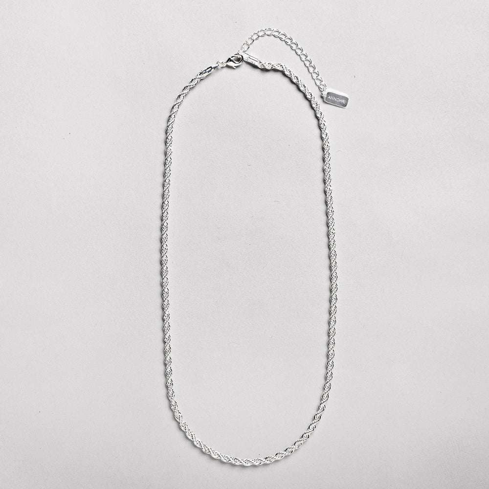 AC - Classic rope chain, 925S silver plated, 40 + 5CM, 3 mm