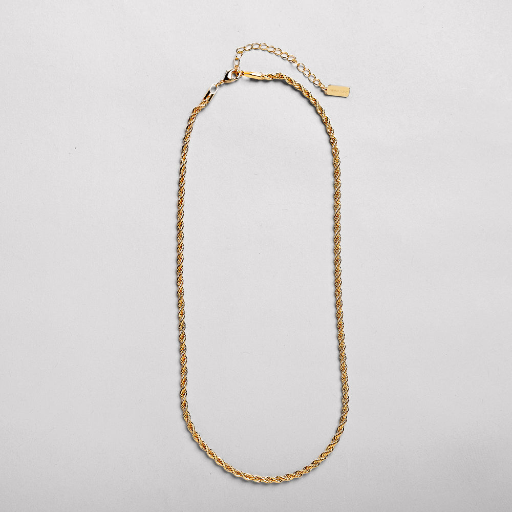 AC - Classic rope chain, 18K Gold plated, 40 + 5CM, 3 mm