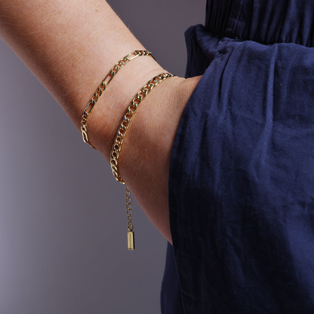 AC - Classic Figaro bracelet, 18K gold plated, 16 + 3 CM, 4 mm