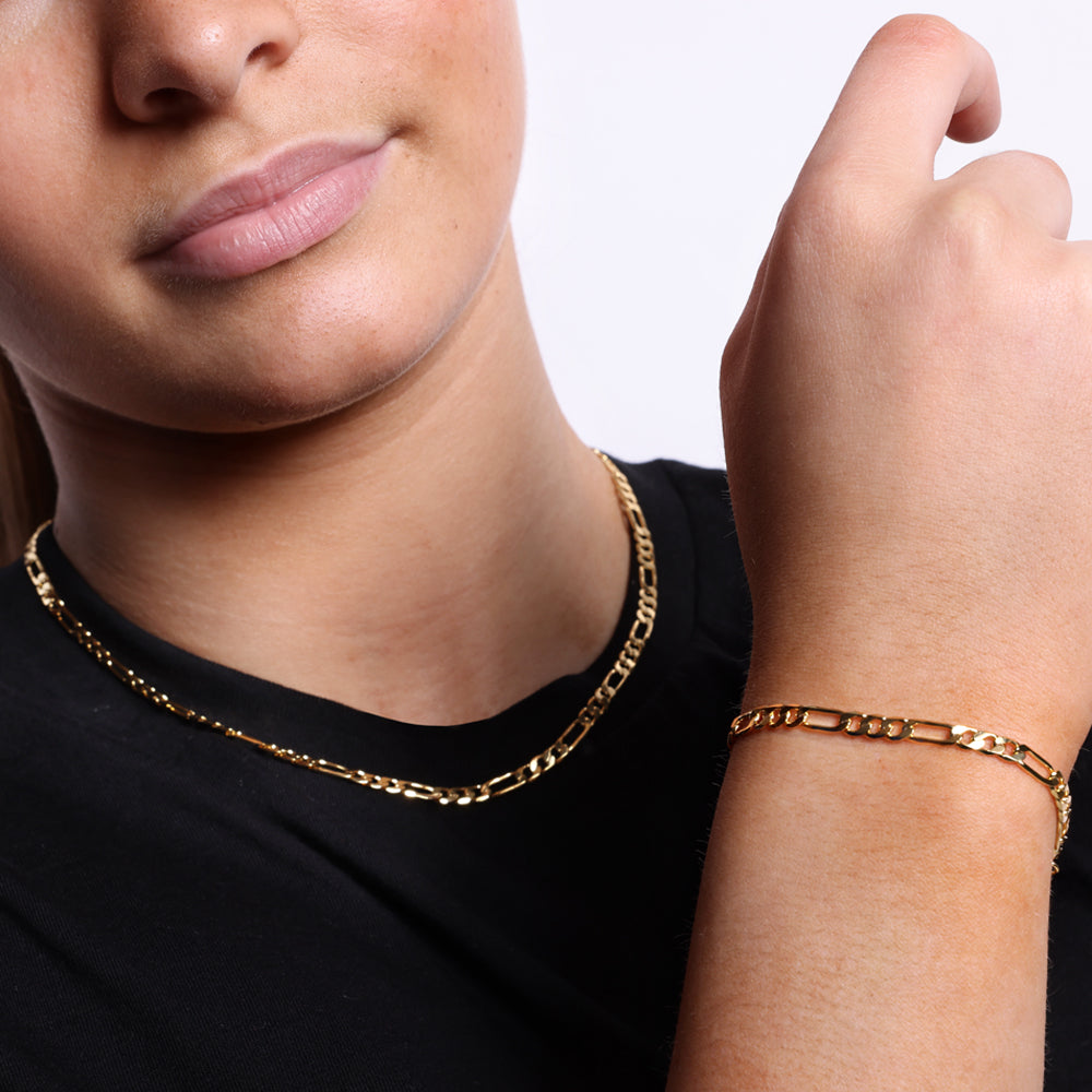 AC - Classic Figaro bracelet, 18K gold plated, 16 + 3 CM, 4 mm