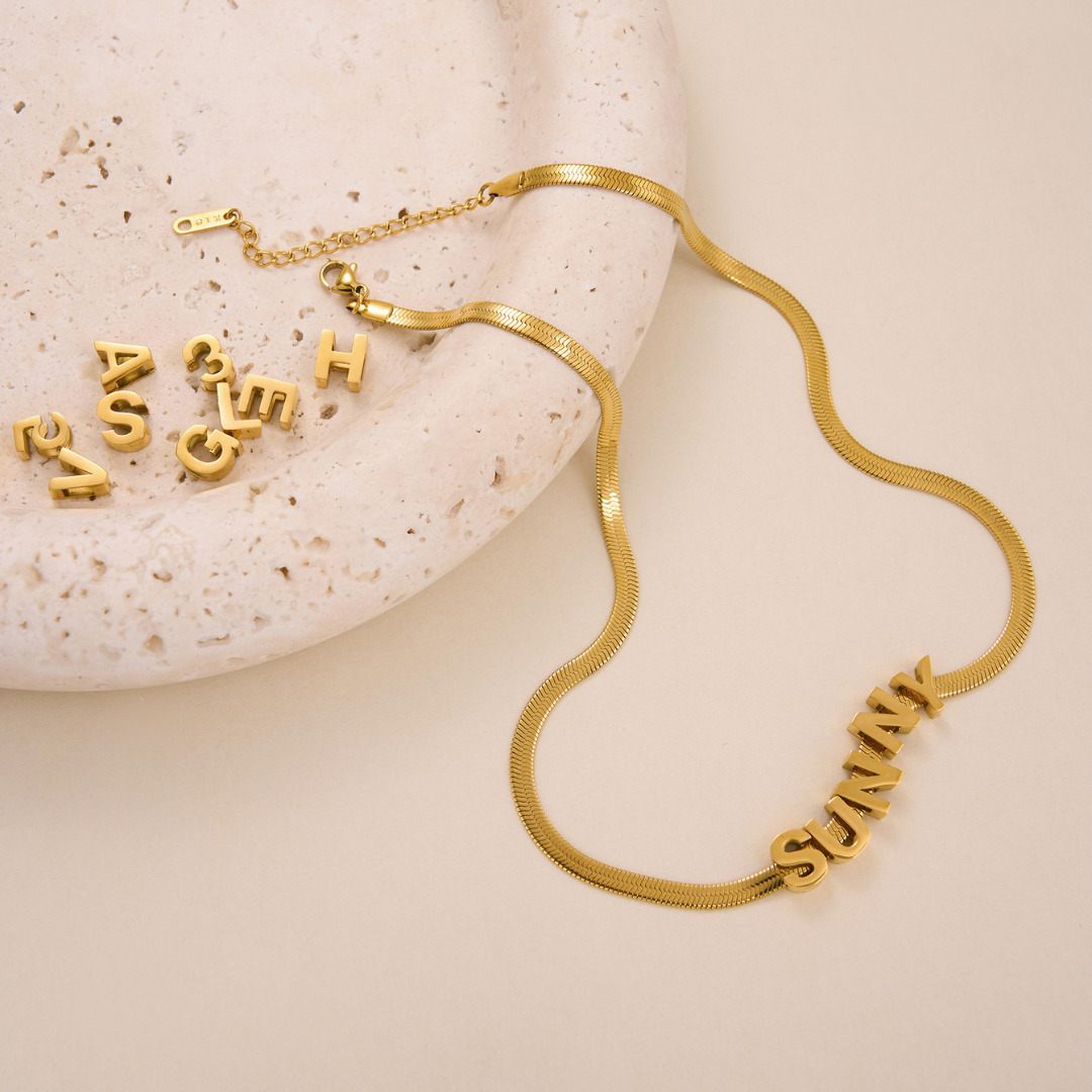 Name necklace, 18K gold plated waterproof