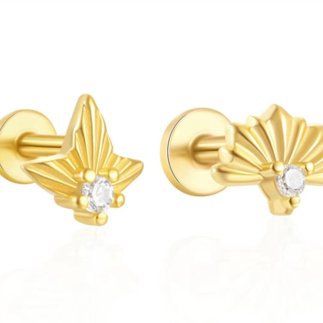 Studs 18K FG 925S studs star and fan, 1 pair