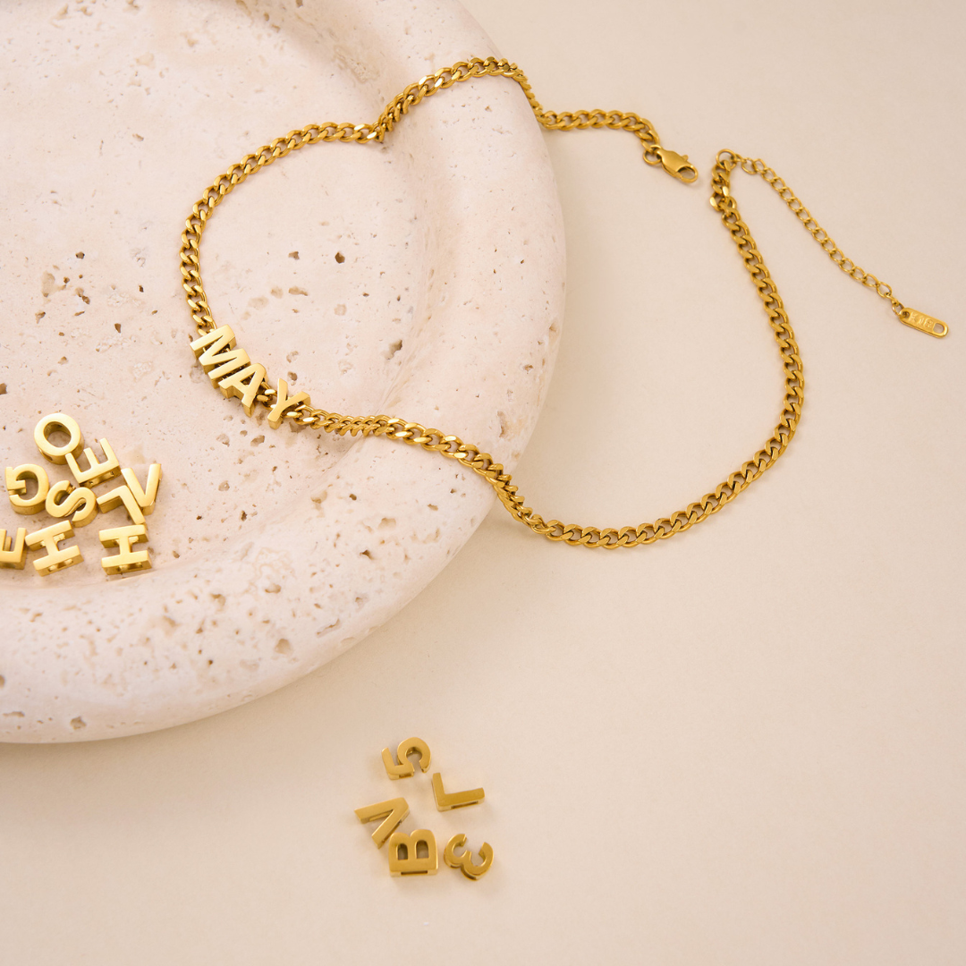 Name necklace, 18K gold plated waterproof