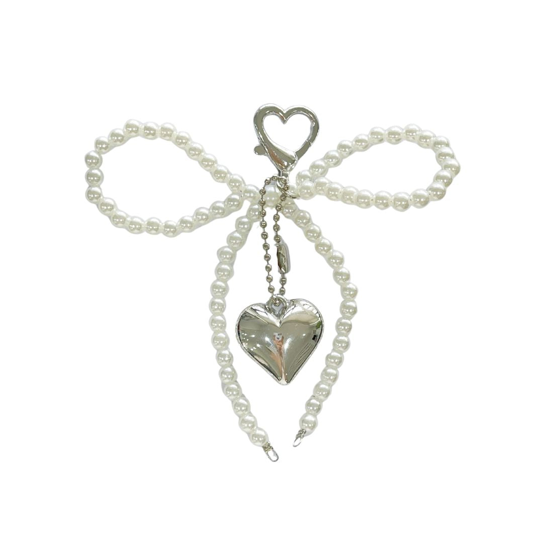 Hvid perlesløjfe nøglering