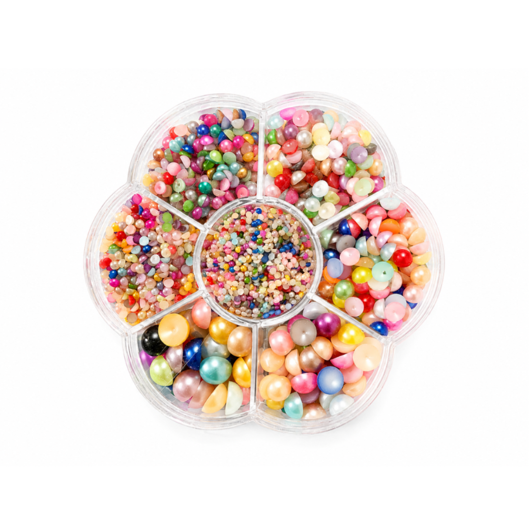 Multifarvet halveret perler til deko af caps og tekstiler