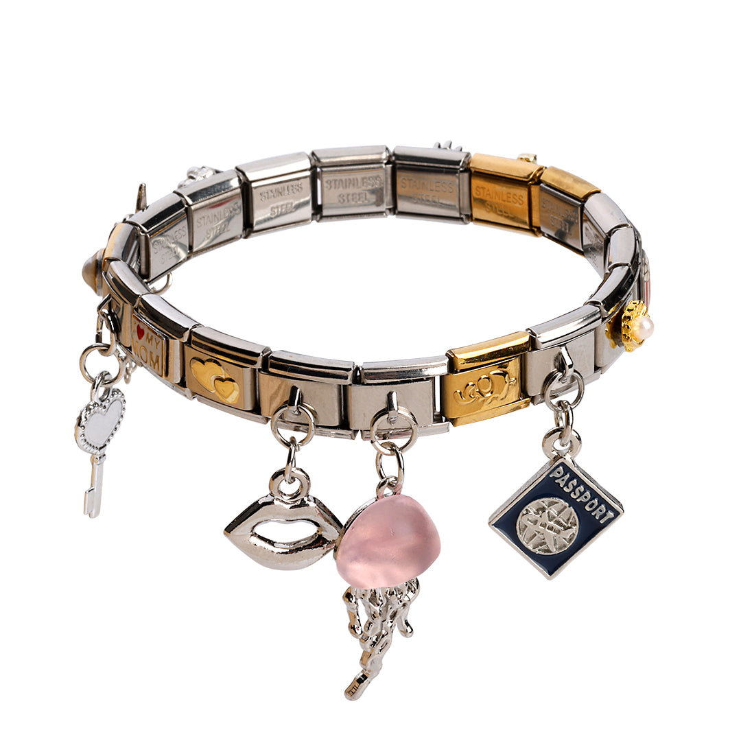 Aubergine vedhæng i led, 1 cm, rustfrit stål, vandfast