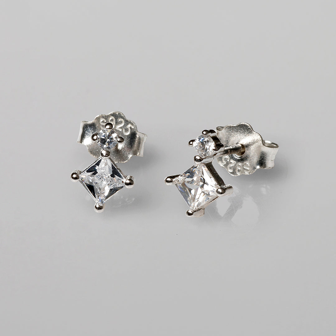 Crystal earrings with 2 stones, 925S Sterling silver