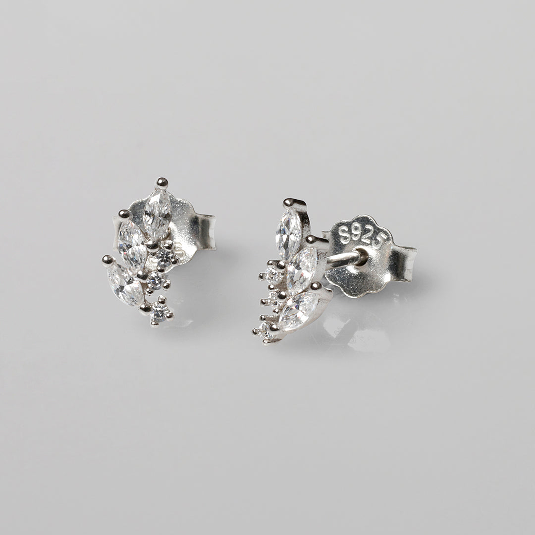 Crystal leaf earrings with stones, 925S Sterling silver