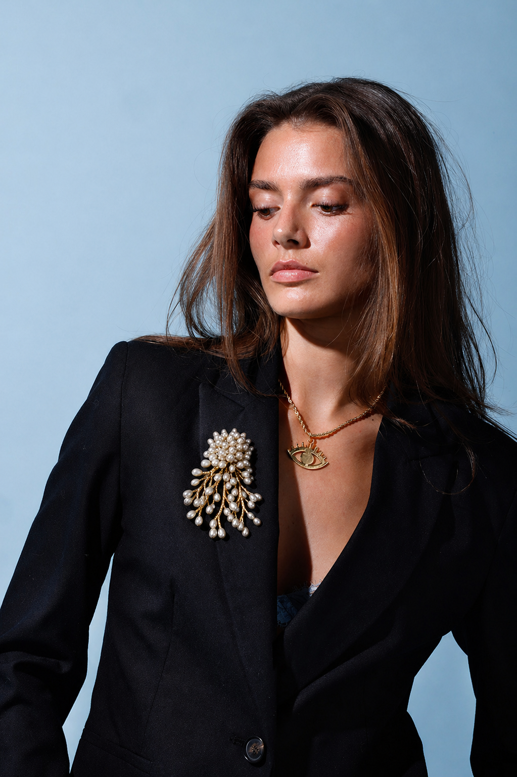 Shell perle blomst, broche