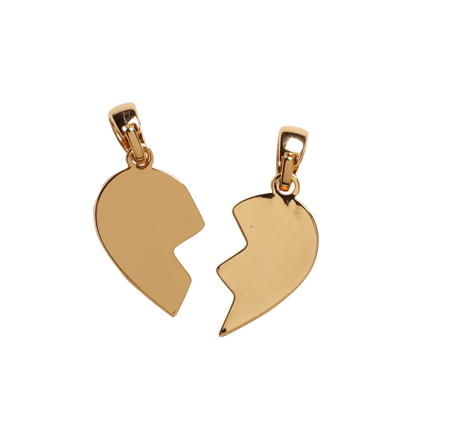 Pendant - 2 pcs, half hearts, 18K gold-plated