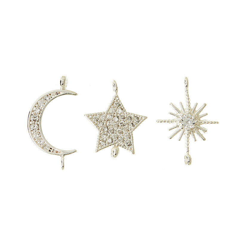 Pendant - 3 pcs, sun, moon, star, 925S Sterling silver plated