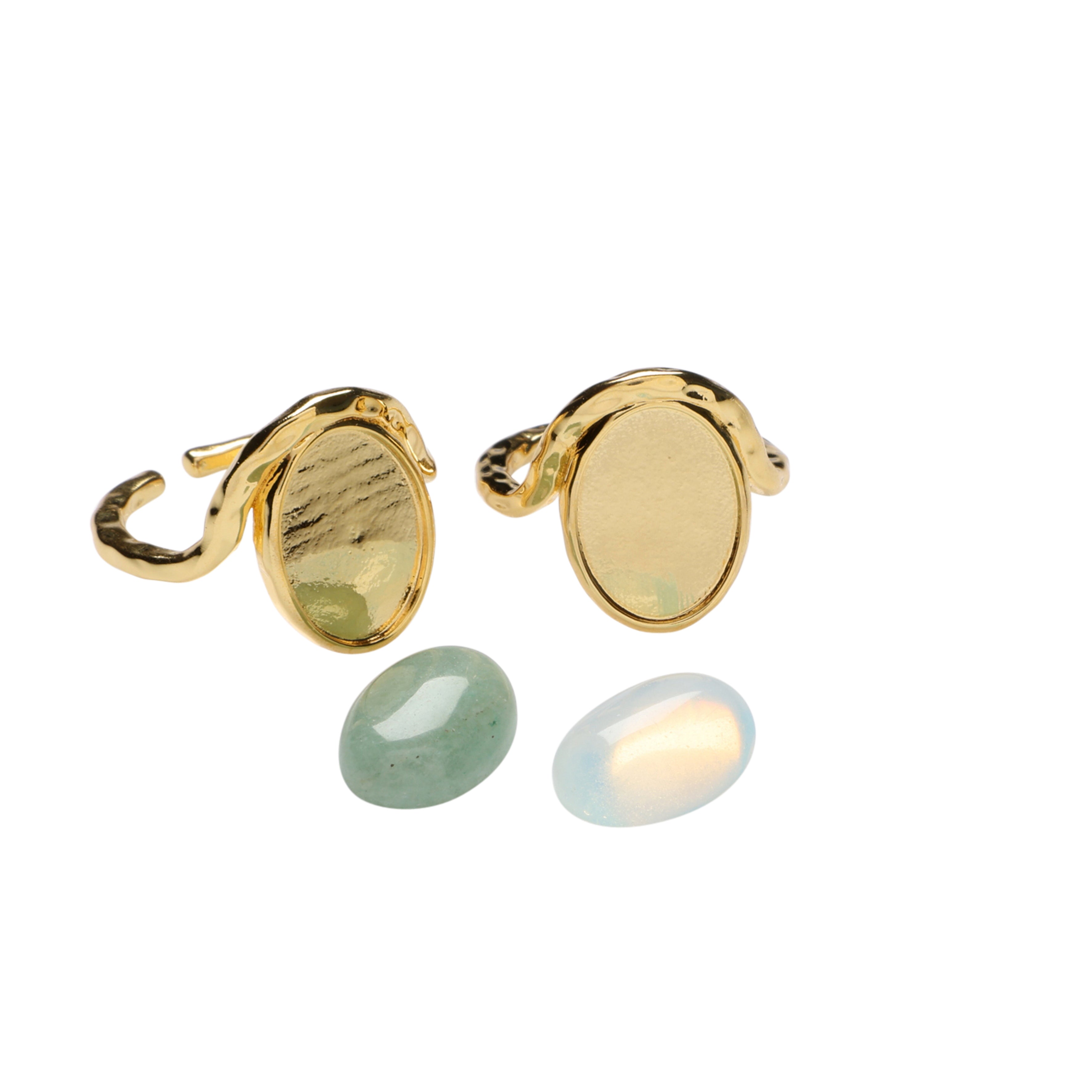 Finger rings, 18K gold-plated x 2 size 52 + 56 + 1 pc. Aventurine and 1 pc. Moonstone