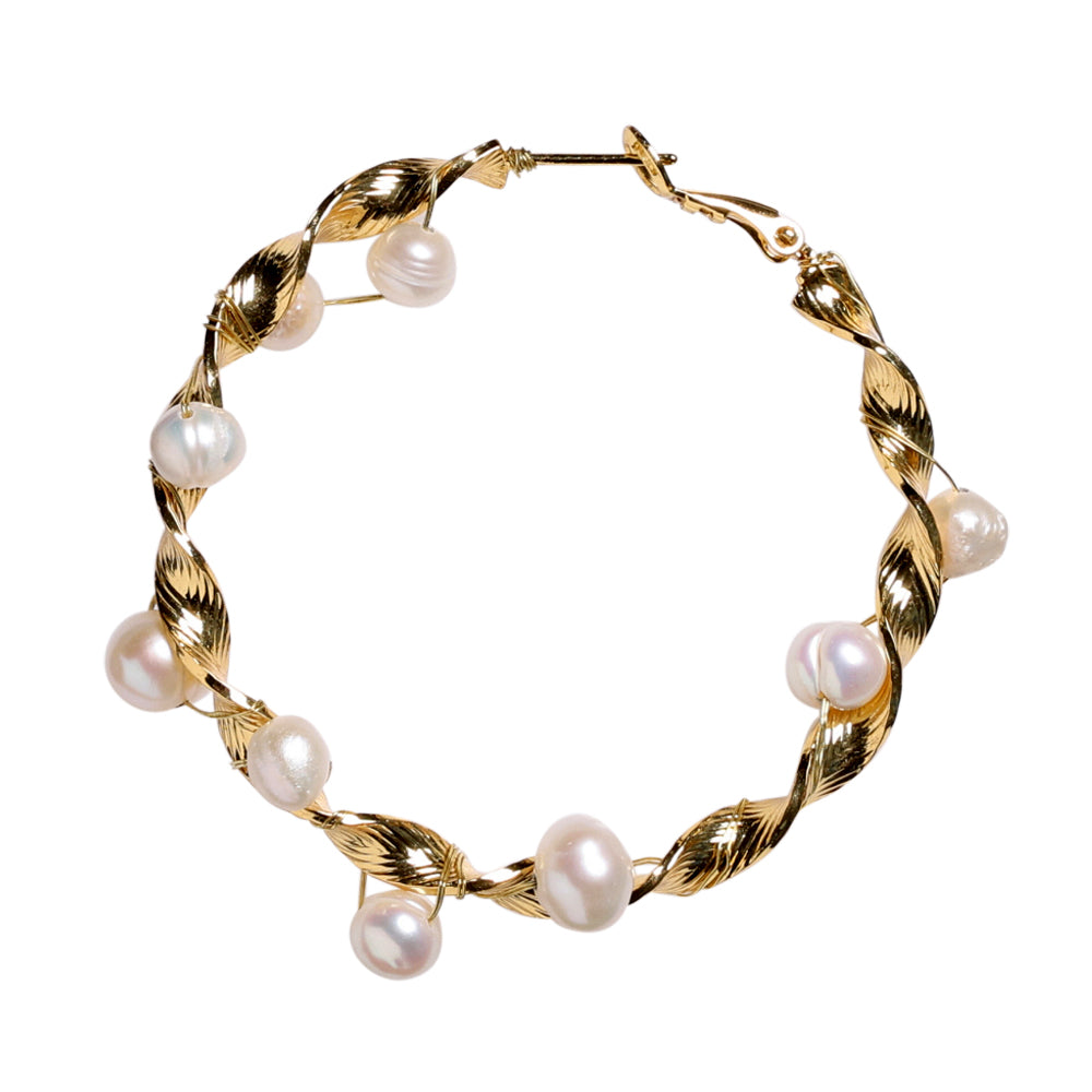 Twisted hoops - 35 mm, 18K gold-plated, 1 pair