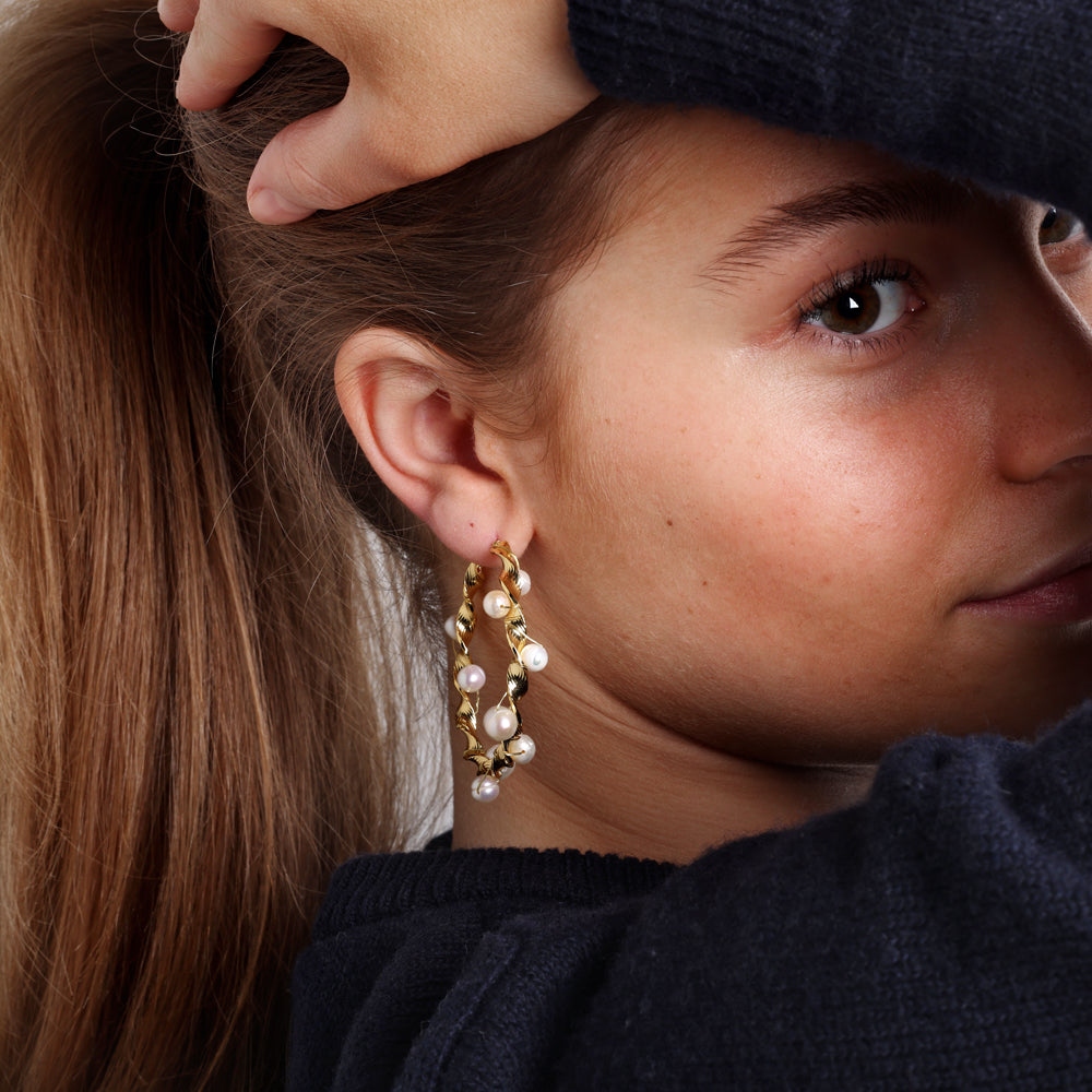 Twisted hoops - 35 mm, 18K gold-plated, 1 pair