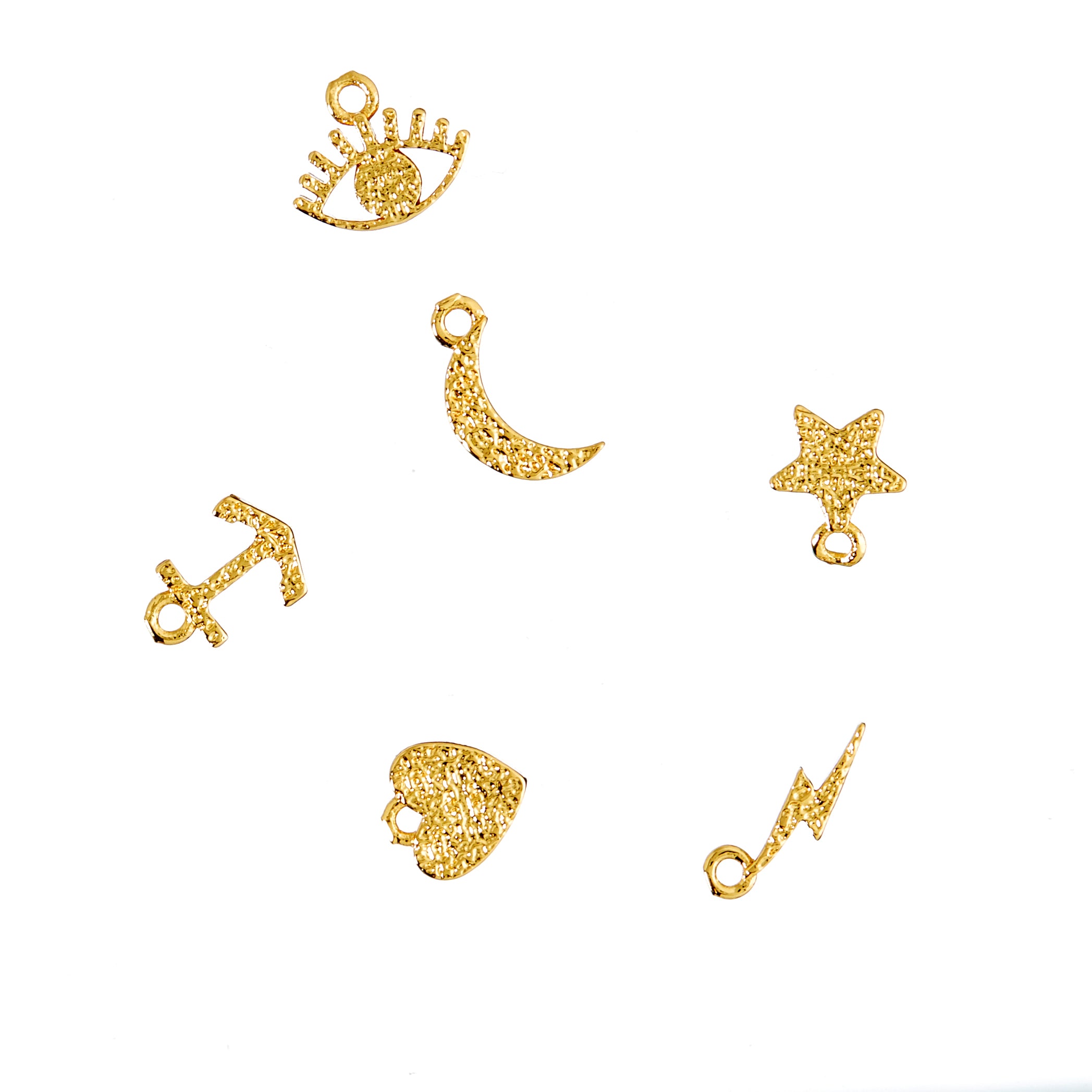 Icon pendant — 6 pcs, Me & My Box icons, 18K Gold-plated, hammered