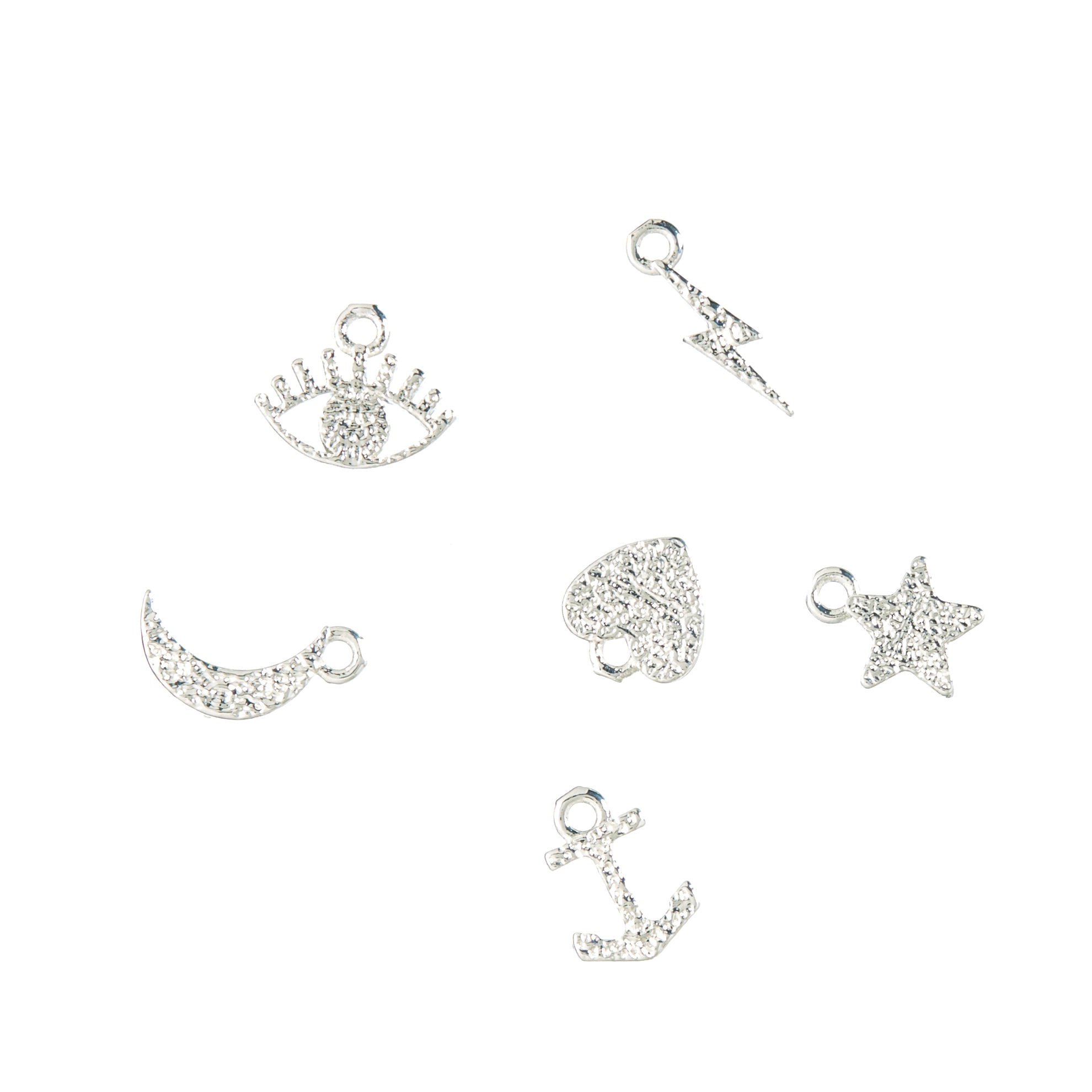 Icon pendant — 6 pcs, Me & My Box icons, 925S Sterling silver plated, hammered