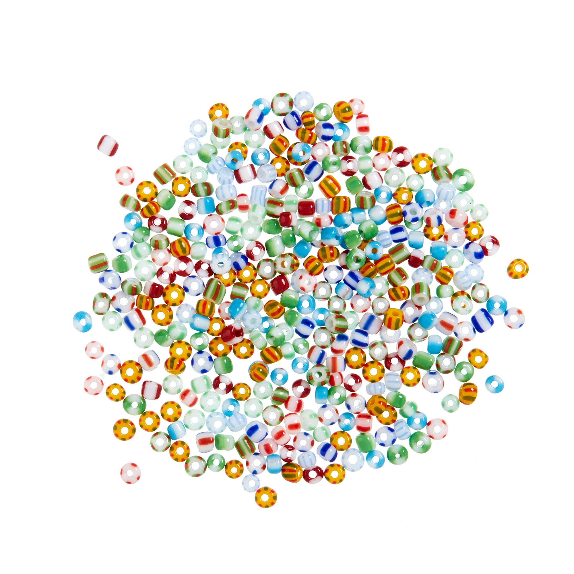 Striped round glass beads - mix, 10 grams, 4 mm