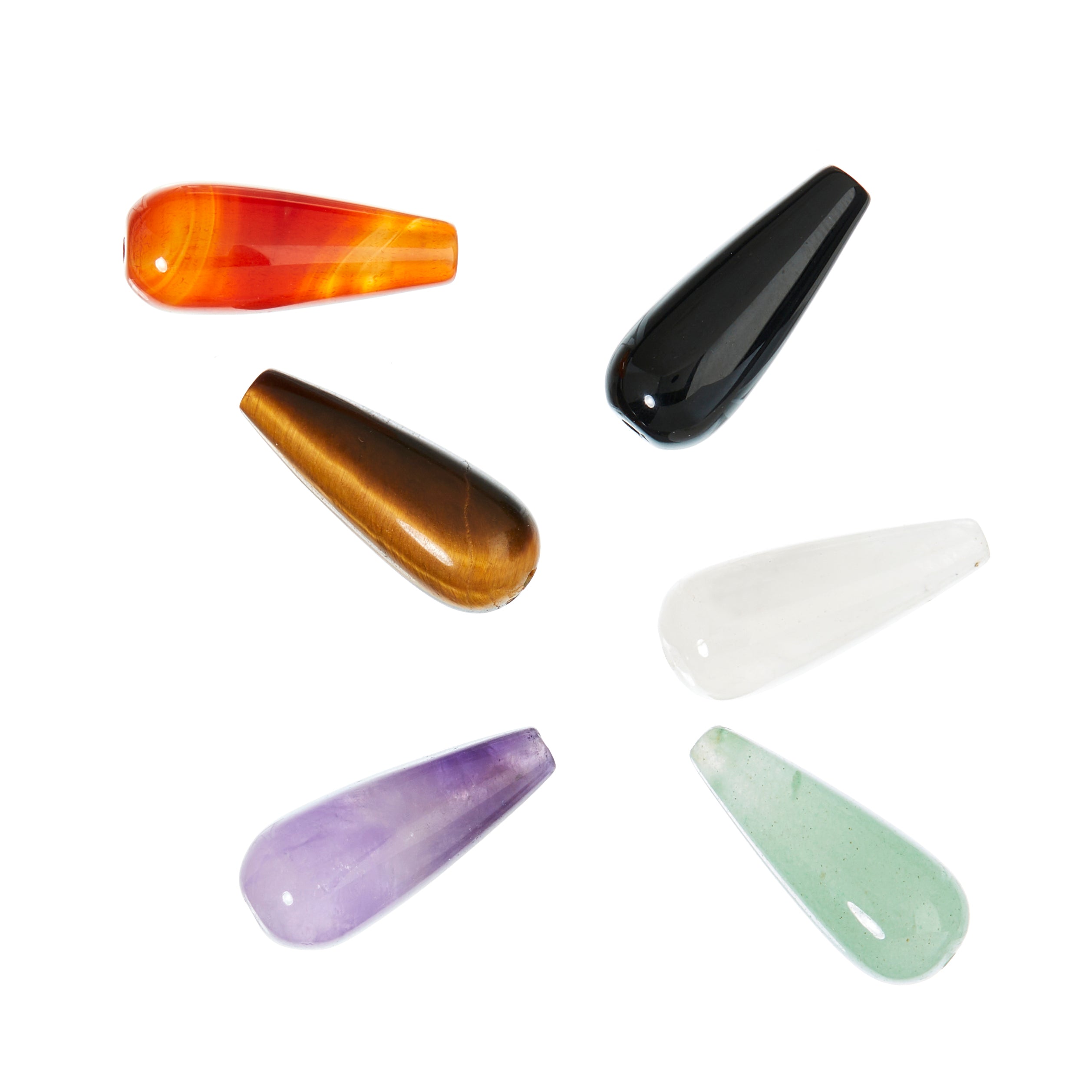 Drops in semi-precious stones, mix, 6 pcs