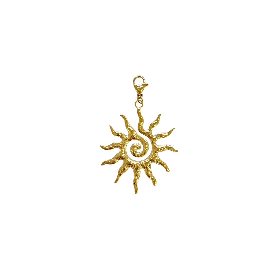 Oversize Sol vedhæng med lås - 18K guldbelagt, Ø40 mm