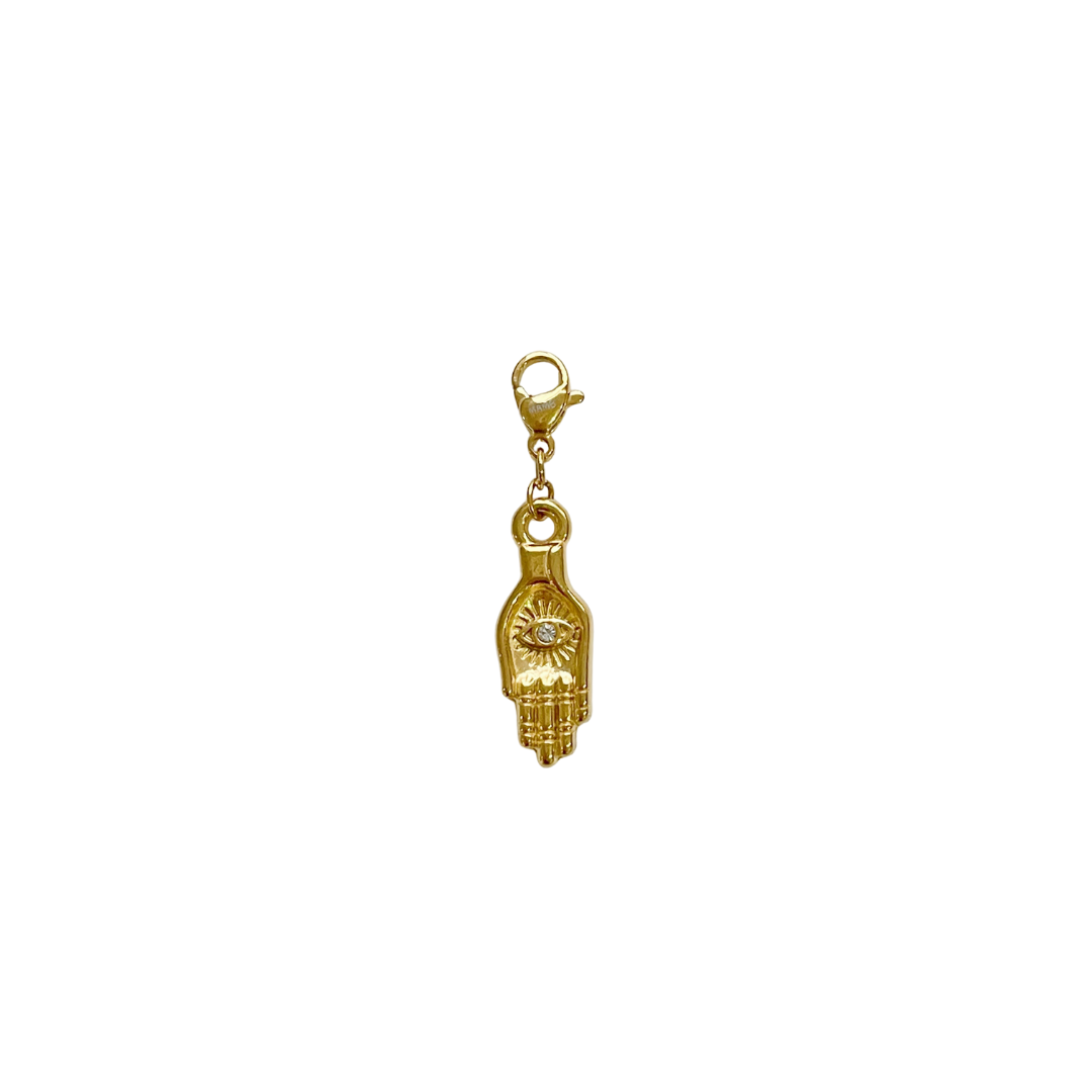 Hamsahånd med evil eye og lås, 20x9 mm, 18K forgyldt og vandfast