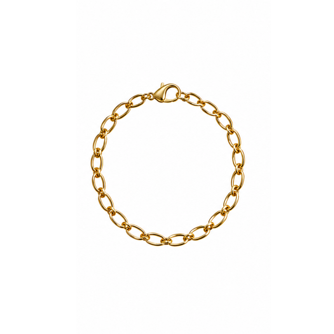 Oval ledkæde, fås som halskæde og armbånd i 18K guldbelagt