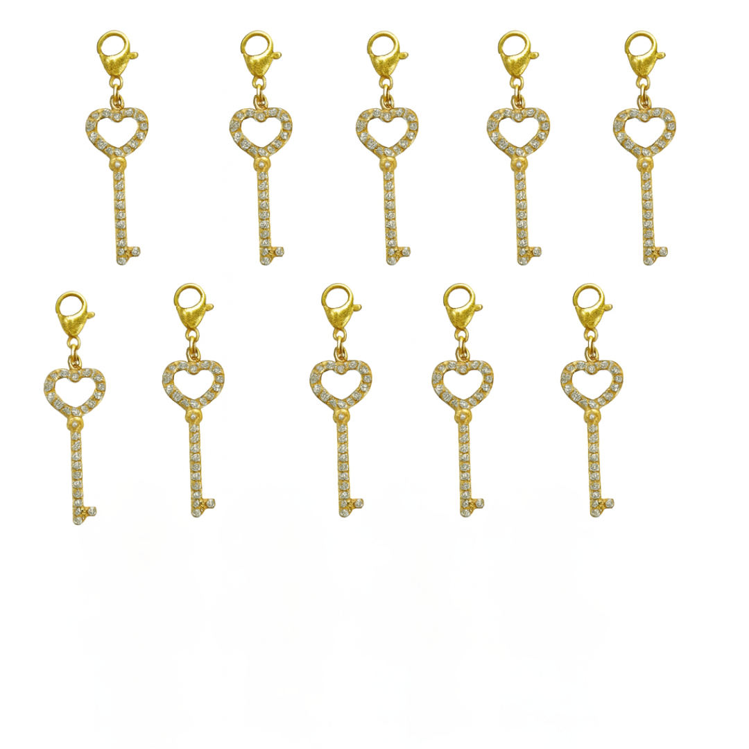 Nøgle vedhæng sat på lås, 18K Forgyldt, vandfast, 8x20 mm - 10 stk