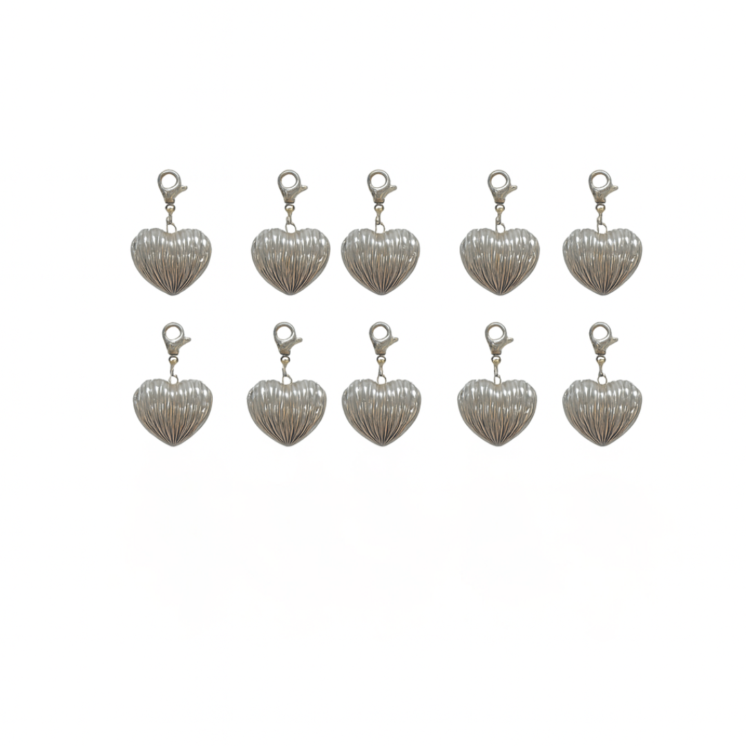 Rillet hjerte vedhæng med lås, Ø20 mm, 925s Sterling sølvbelagt, vandfast - 10 stk