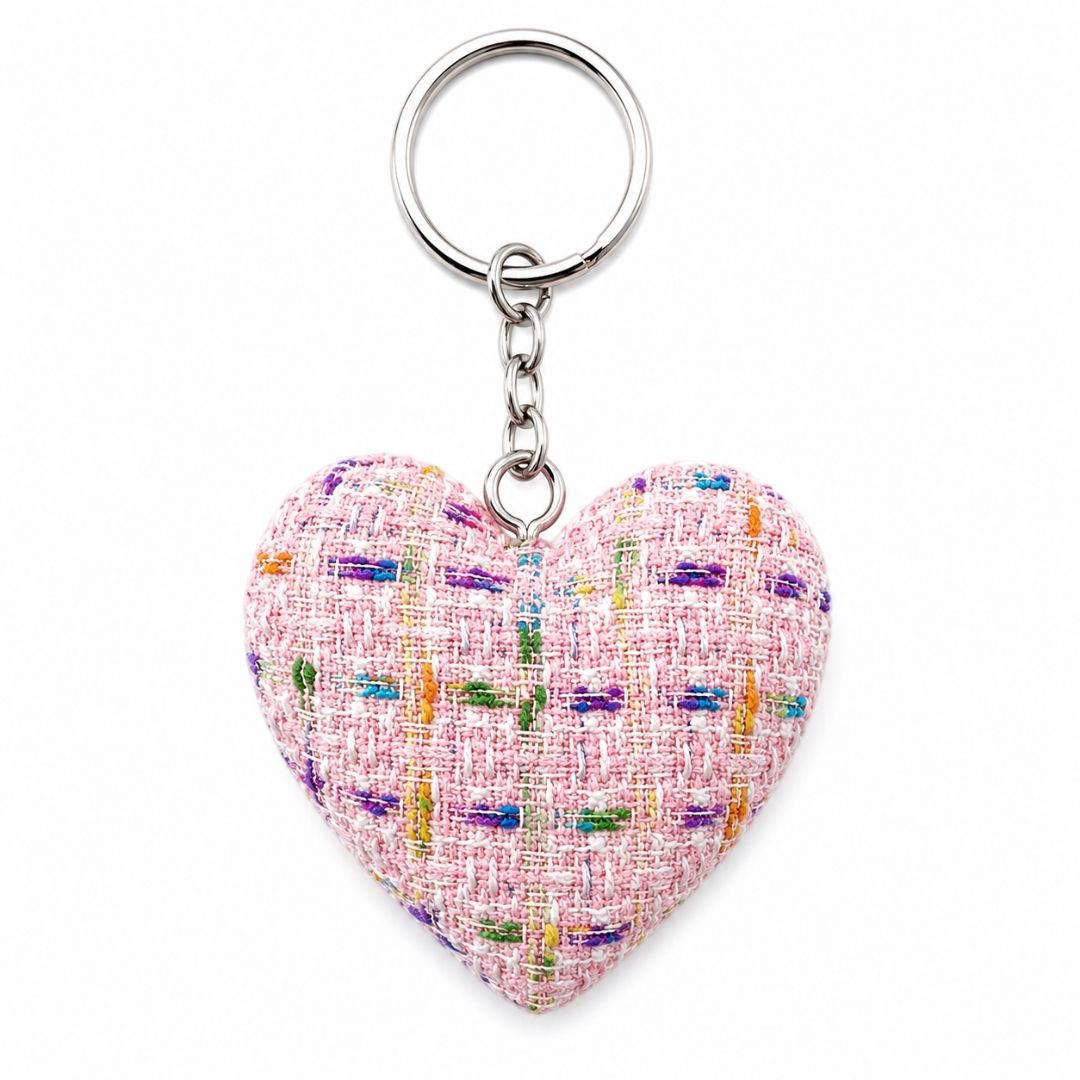 Pink tweed hjerte, nøglering