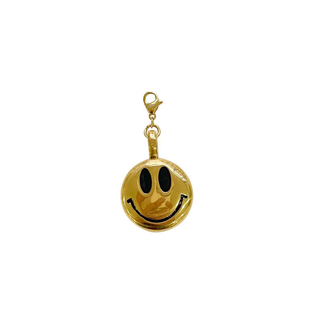 Smiley vedhæng sat på lås, 18K Forgyldt, Ø25 mm