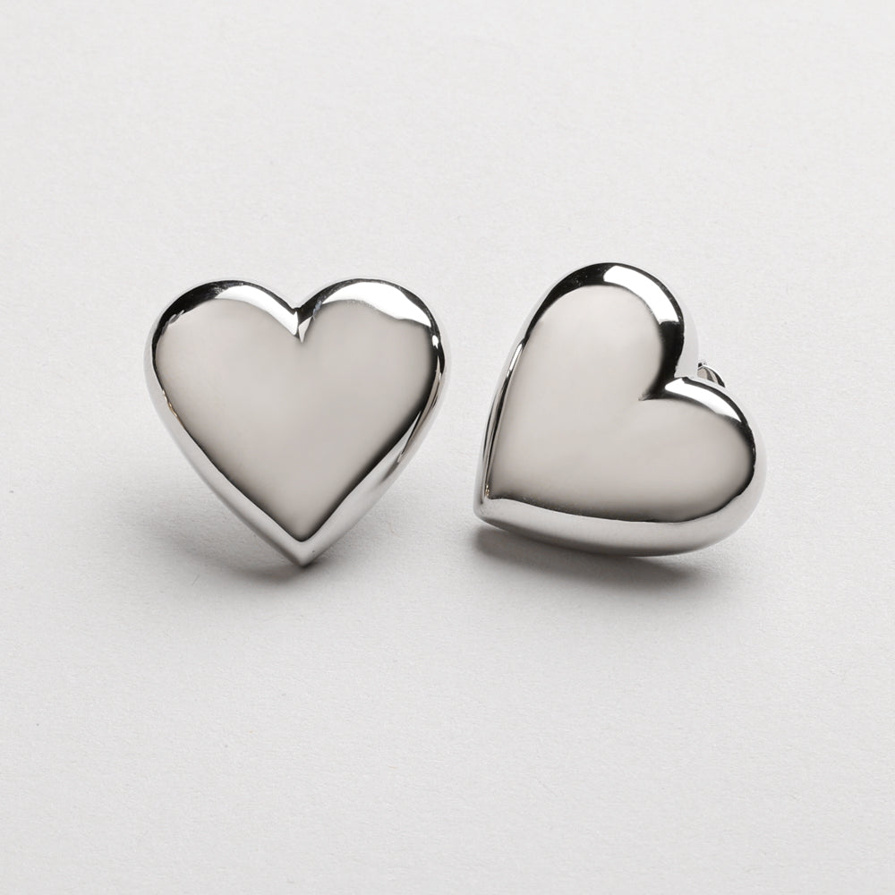 Big Heart Earstick, shiny finish, 925S Sterling silver plated