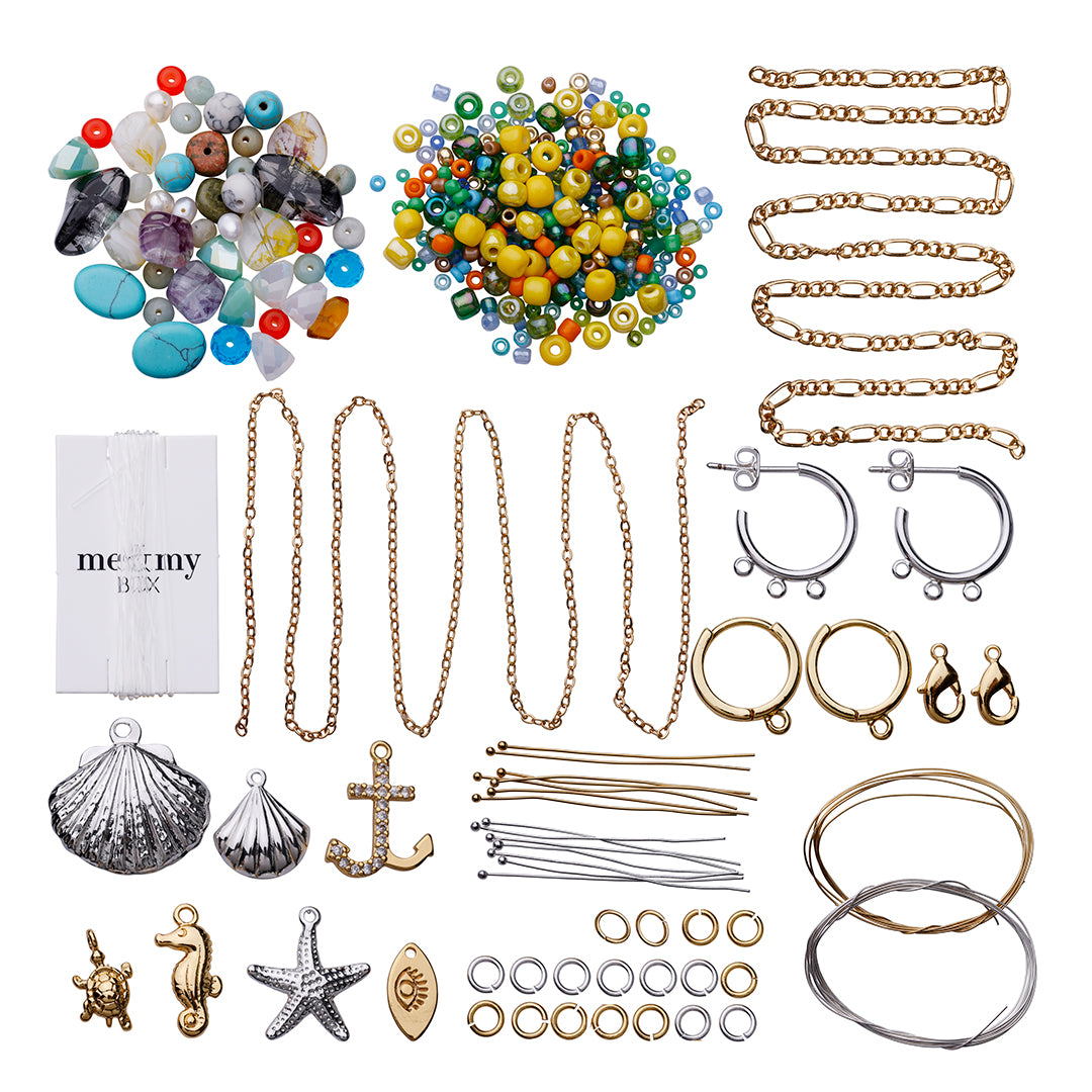 Ocean Dream Box No. 2 - Green and blue pearls and special designed sea pendants