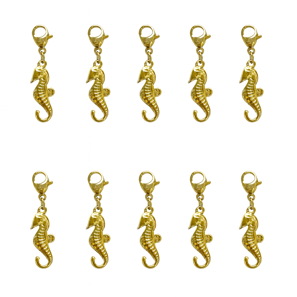 Søhest vedhæng sat på lås, 18K Forgyldt, vandfast, 5x23 mm - 10 stk