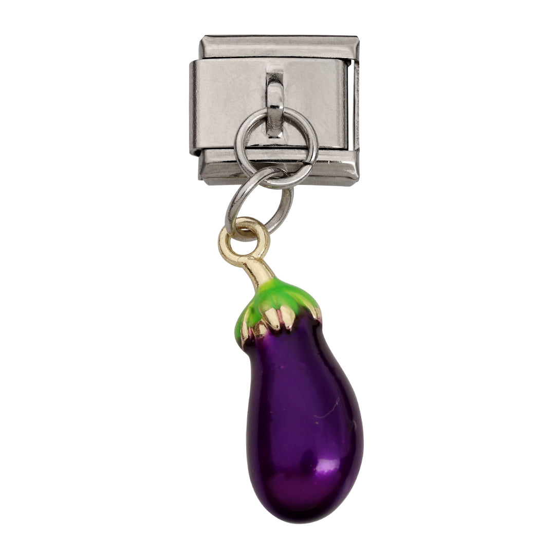 Aubergine vedhæng i led, 1 cm, rustfrit stål, vandfast