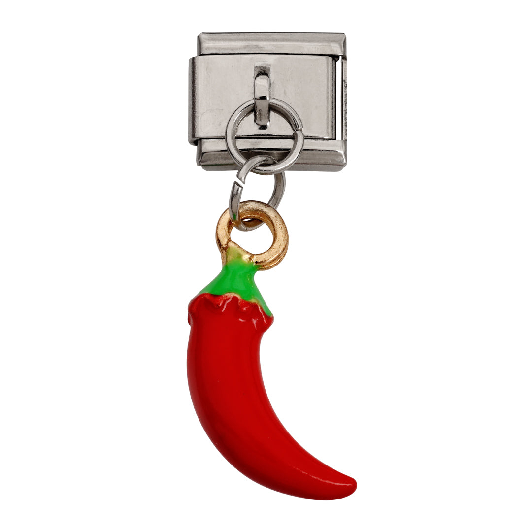 Chili pendant in link, 1 cm, stainless steel, waterproof