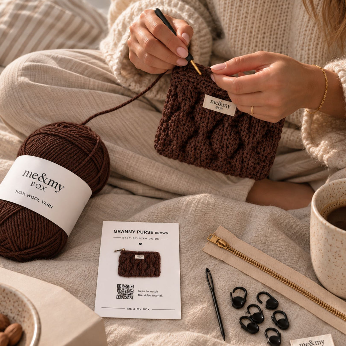 Granny pung, Chokoladebrun, Diy hækle box