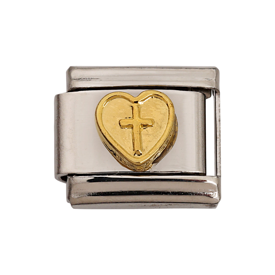 Gold heart with cross link, 1 cm, stainless steel, waterproof