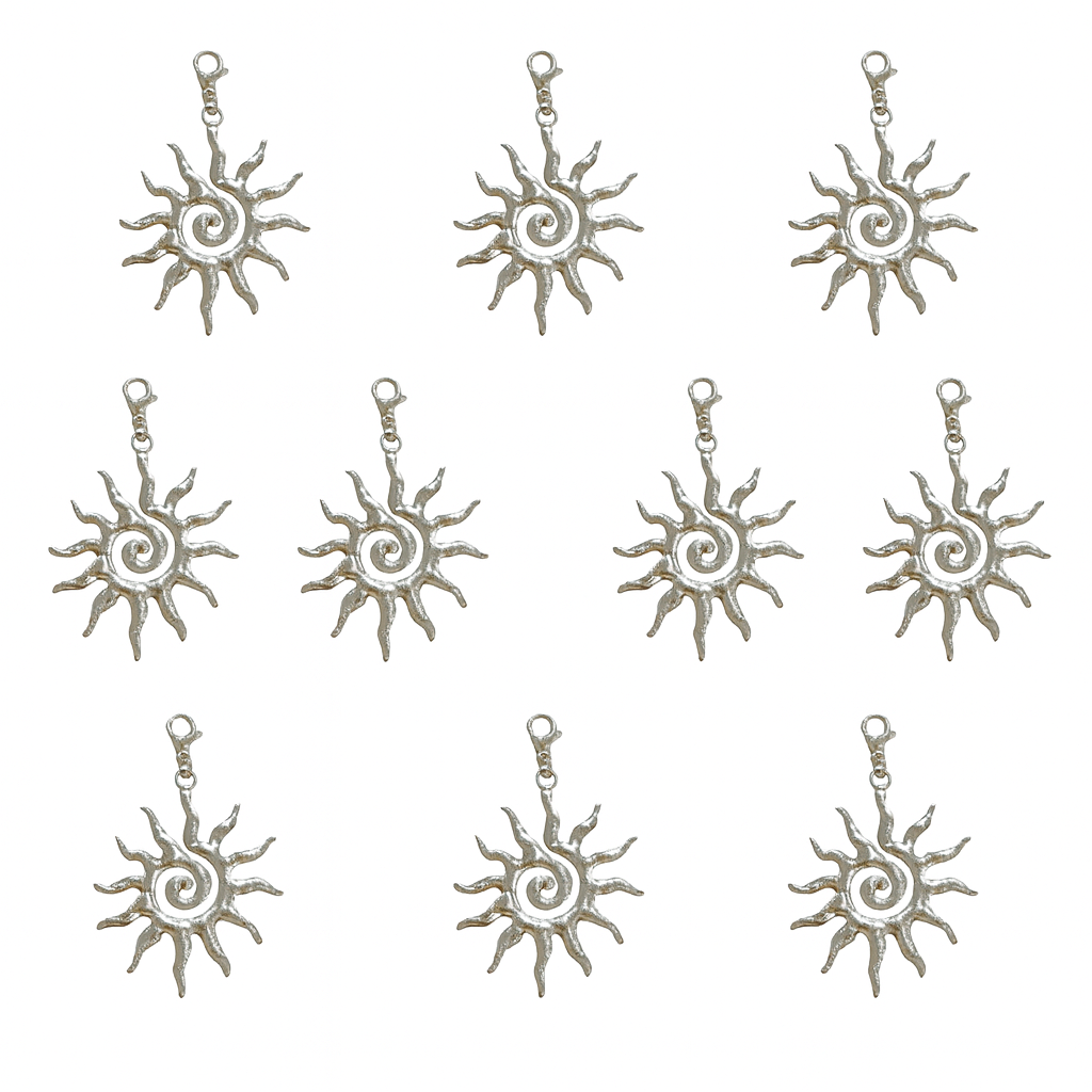 Oversize Sol vedhæng med lås - 925S sterling sølvbelagt, vandfast, Ø40 mm - 10 stk