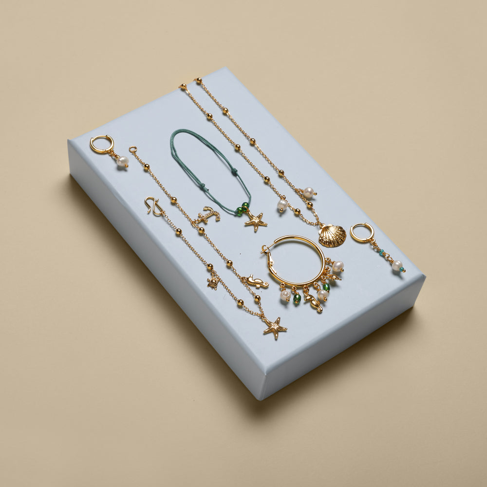 Ocean Dream Box No. 2 - Green and blue pearls and special designed sea pendants