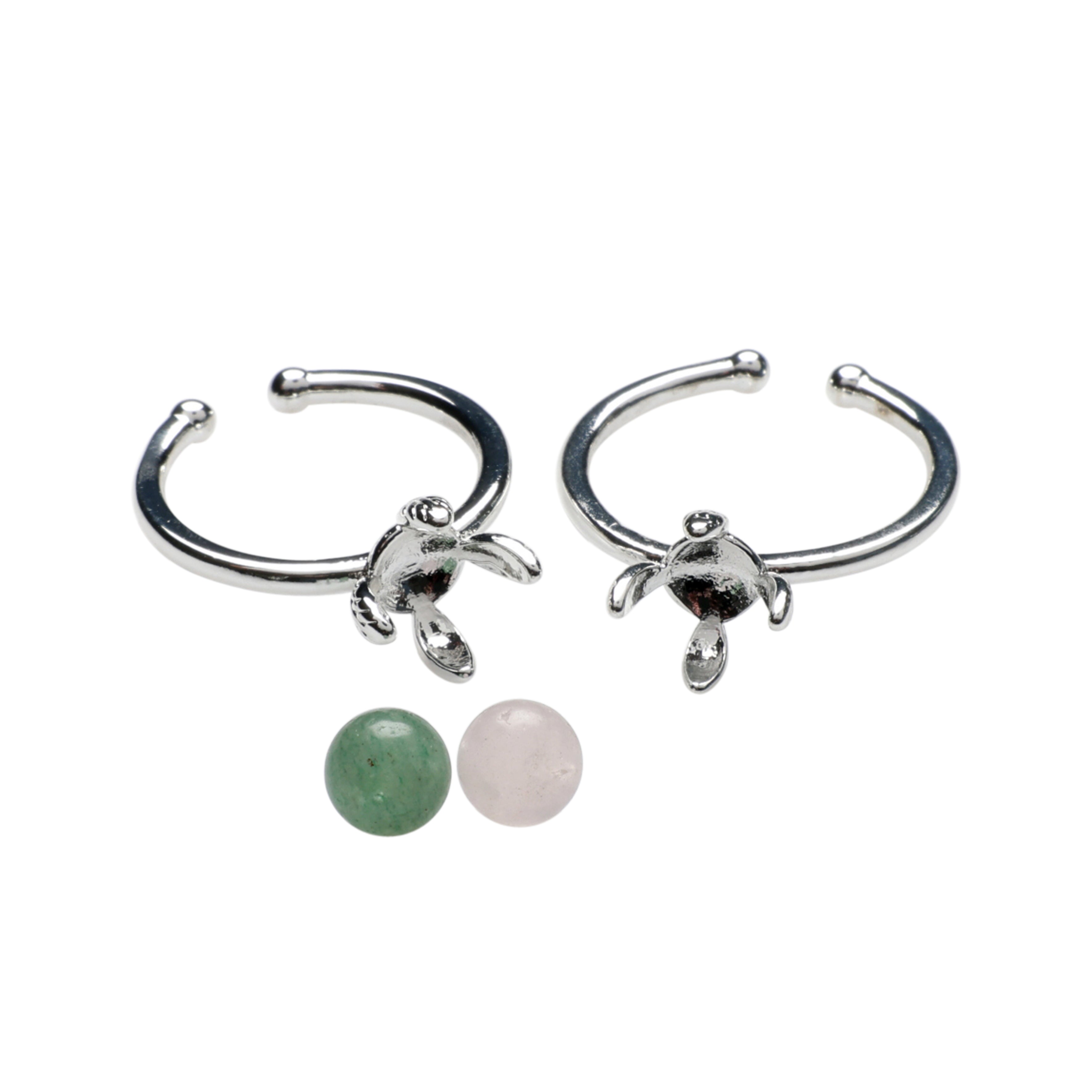Finger Ring, 925S Sterling Silver Plated x 2, Size 52 + 56 + 1 pc. Aventurine and 1 pc. Rose Quartz
