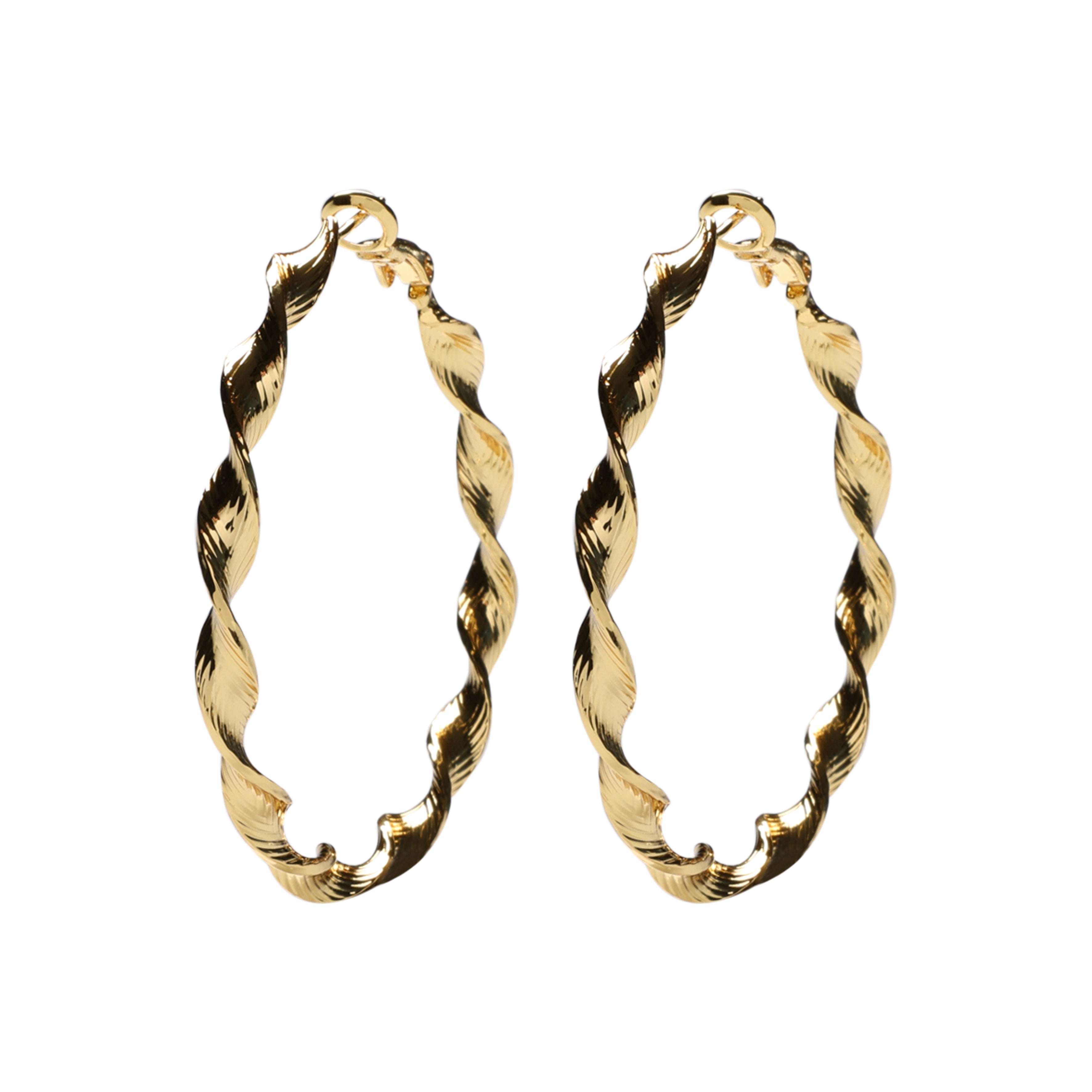 Twisted hoops - 50 mm, 18K gold-plated, 1 pair