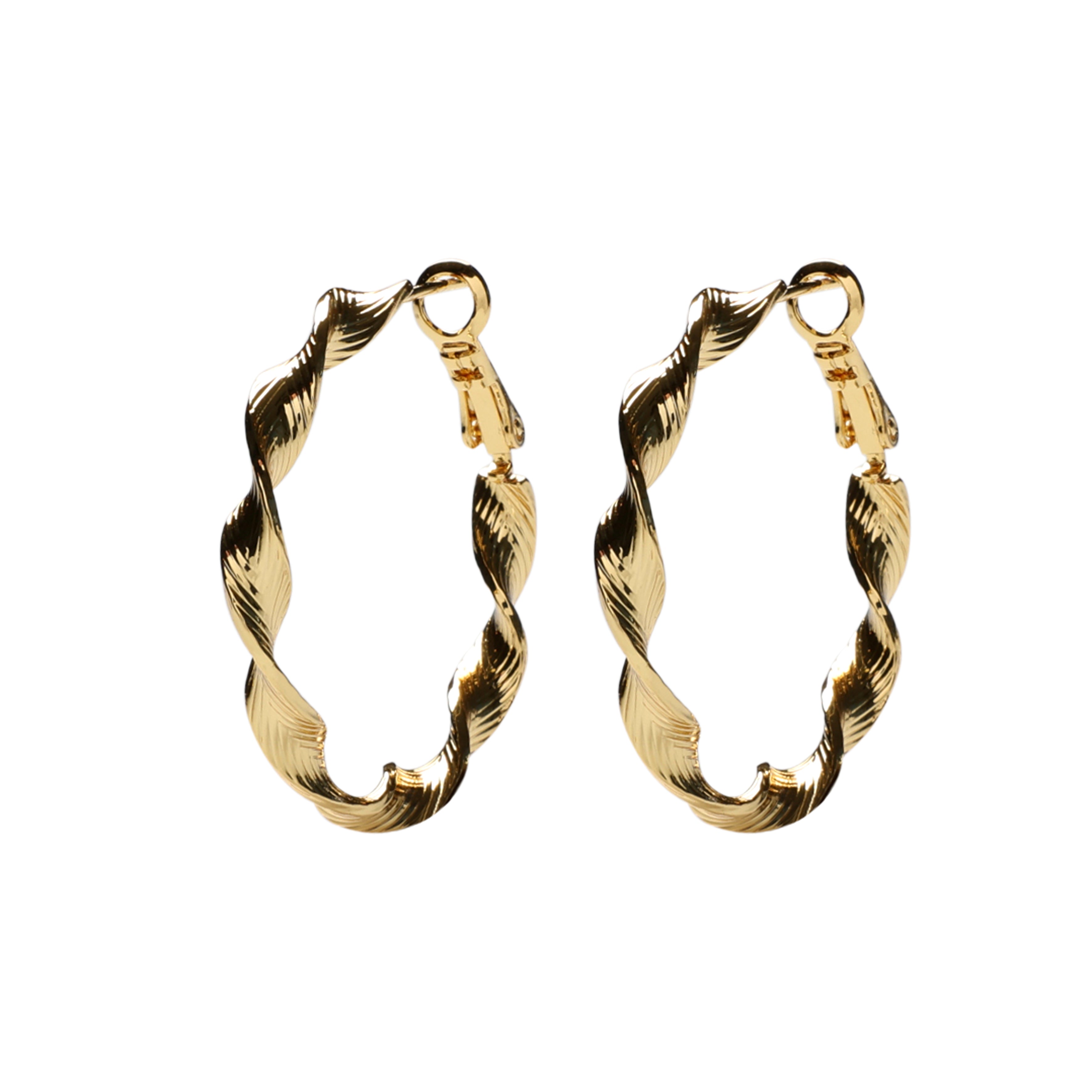 Twisted hoops - 35 mm, 18K gold-plated, 1 pair
