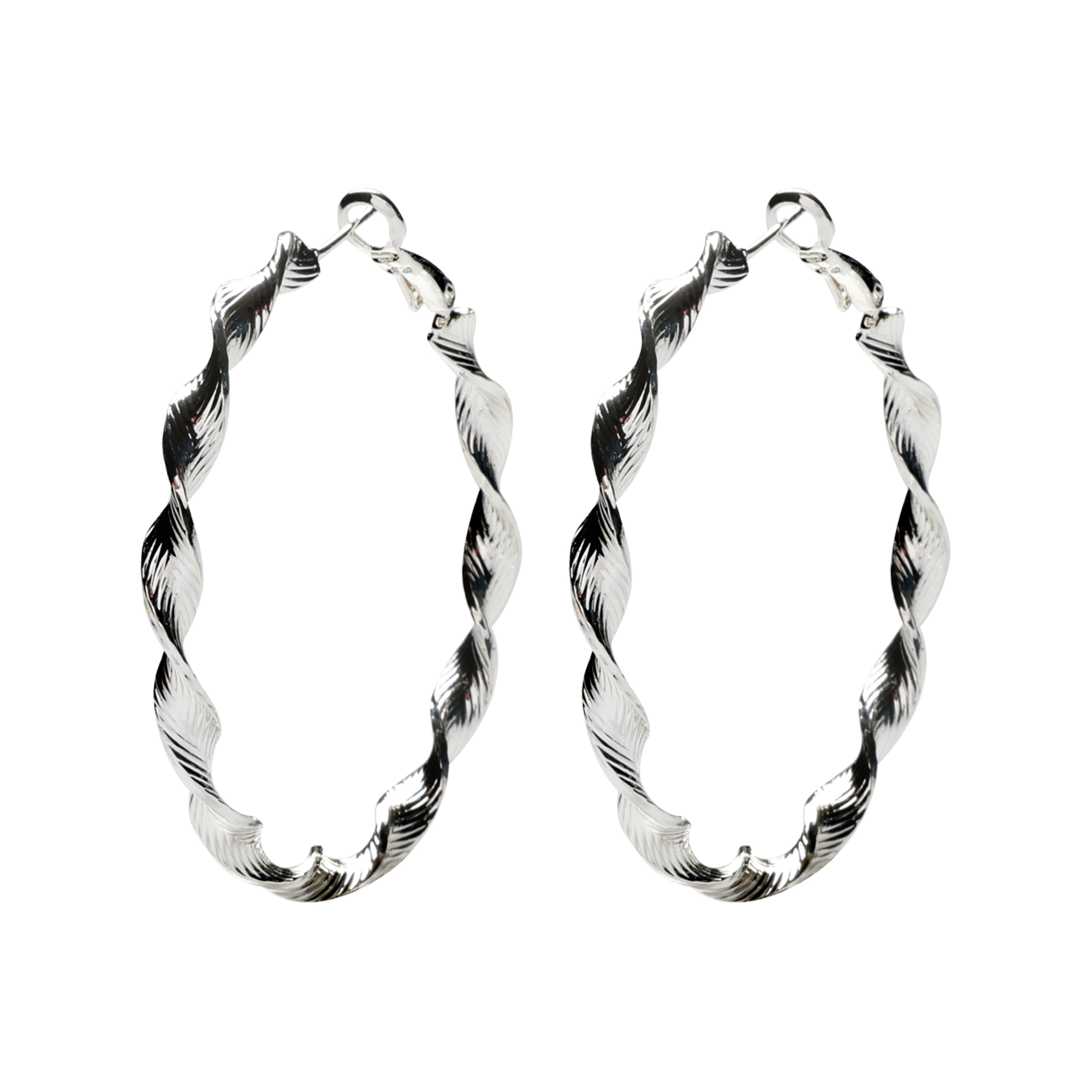 Twisted hoops - 50mm, 925S Sterling silver plated, 1 pair