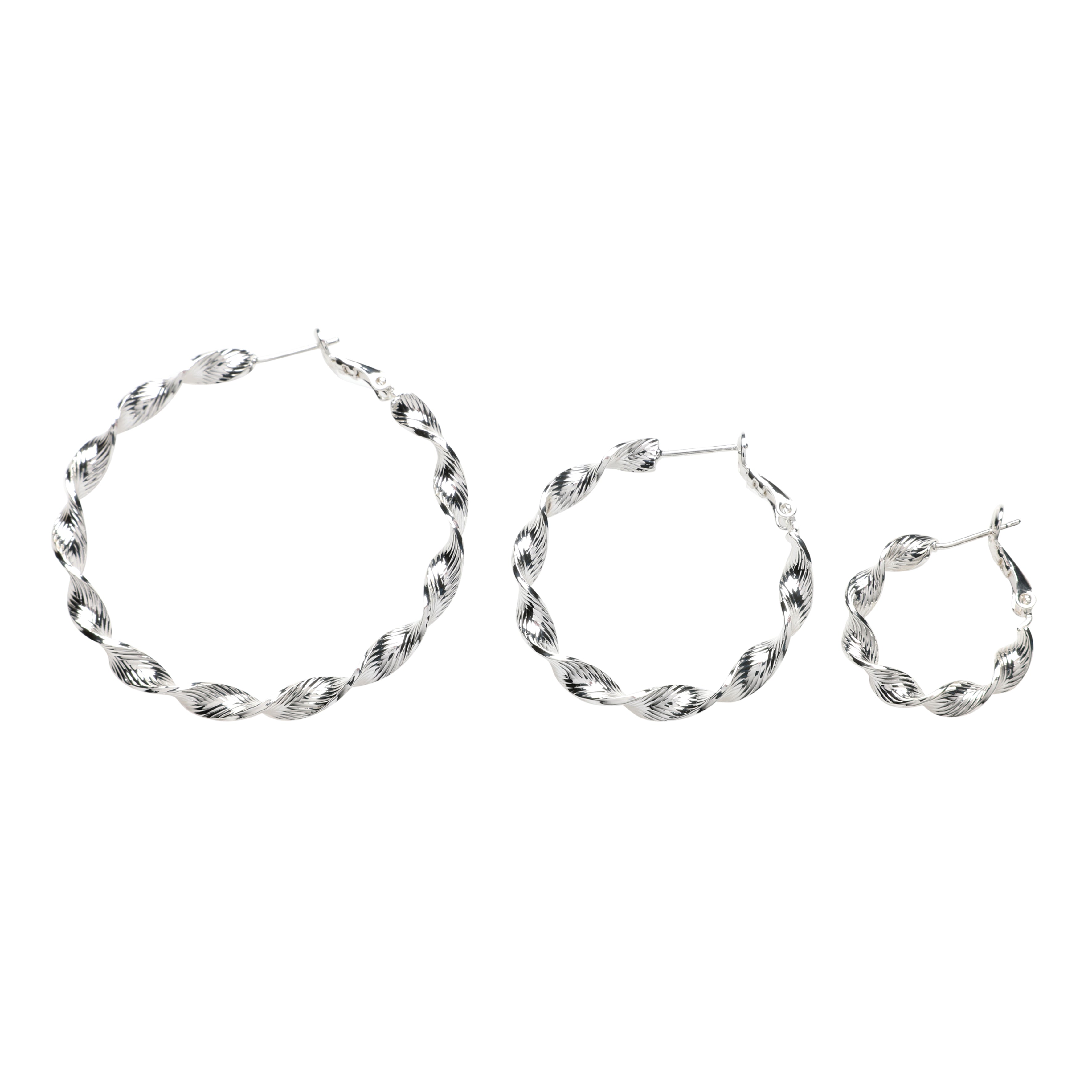Twisted hoops - 50mm, 925S Sterling silver plated, 1 pair
