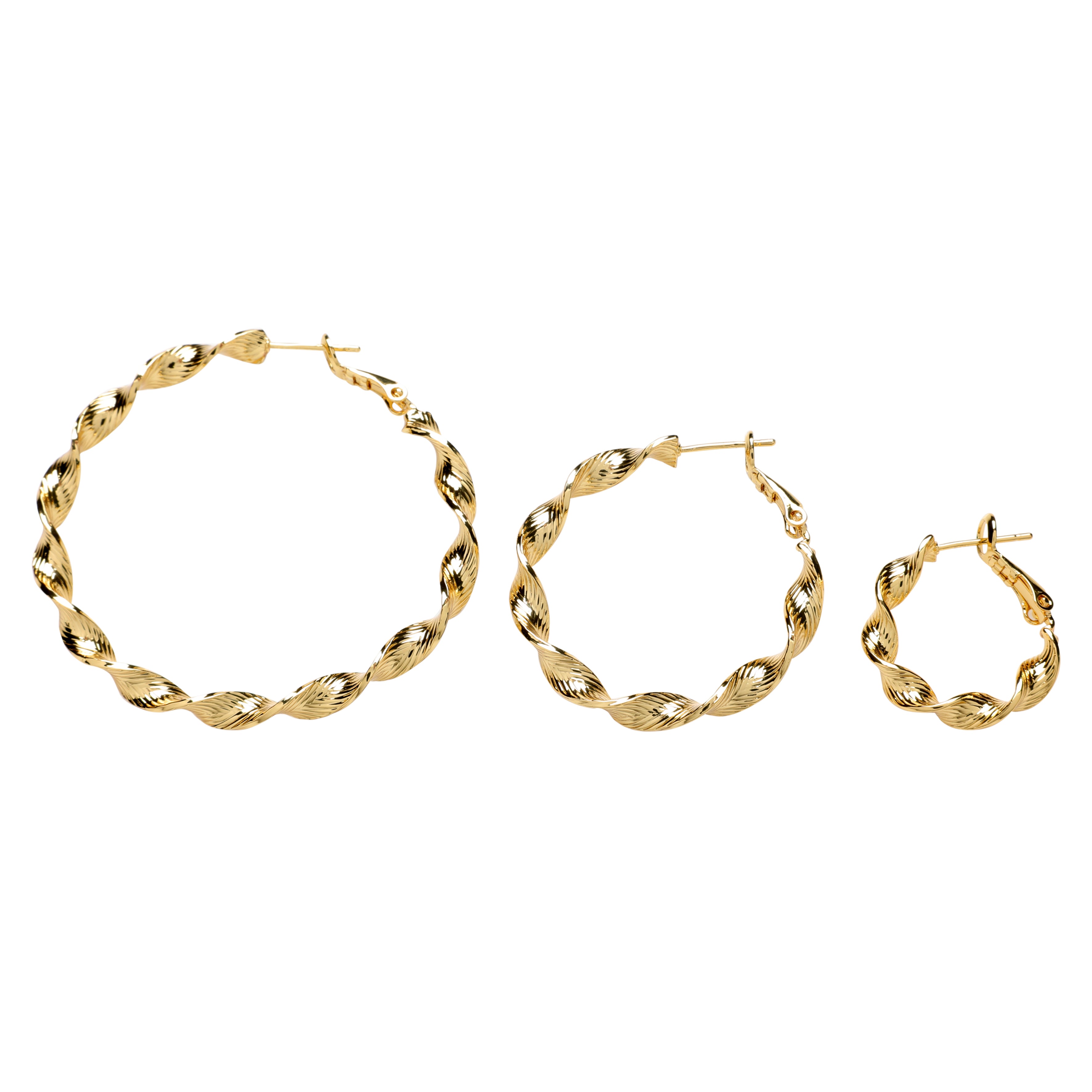 Twisted hoops - 50 mm, 18K gold-plated, 1 pair