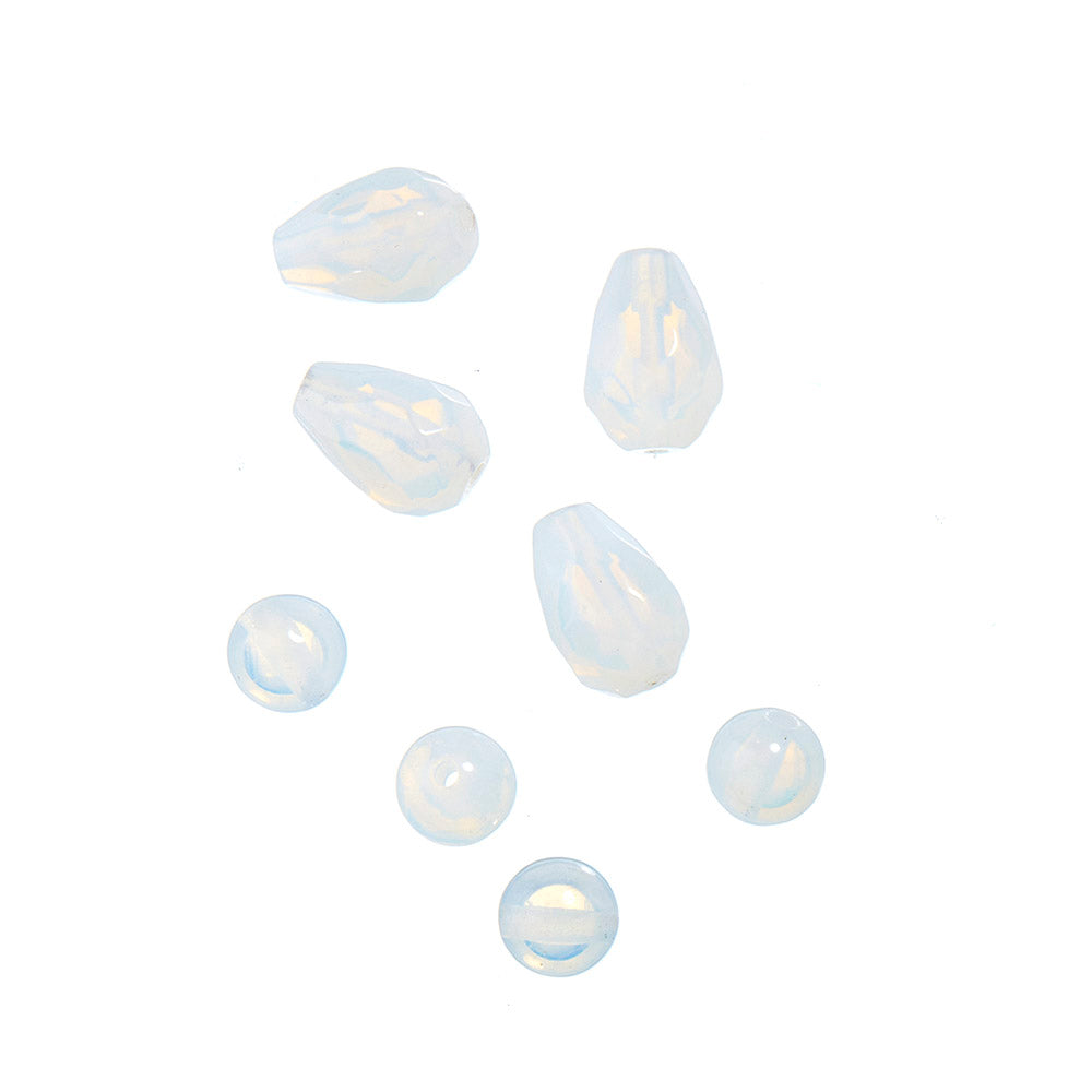 Moonstone mix, 8 pieces, 4 x drops of 10 mm, 4 x round of 6 mm