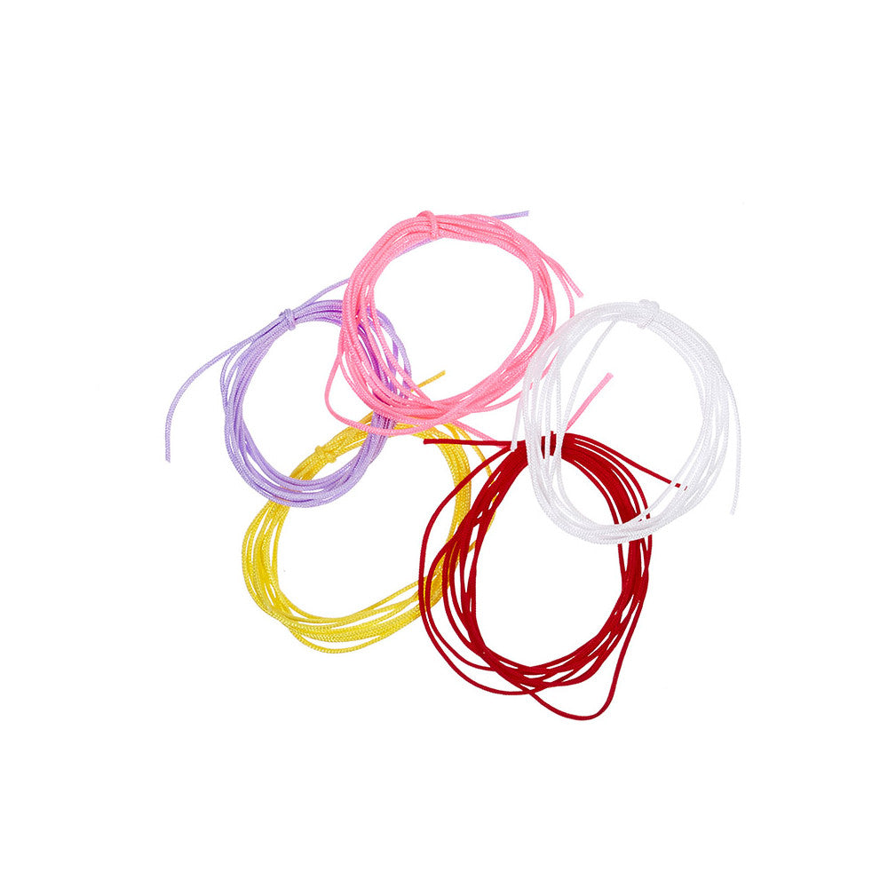 Nylonsnor - 5 x 1 meter, pink, lilla, hvid, gul, rød